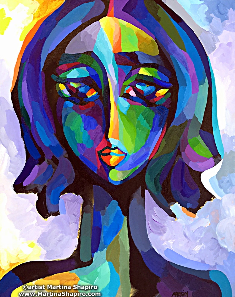 Blue Woman abstract Portrait original painting by artist Martina Shapiro Blue Woman abstract Portrait original painting by artist Martina Shapiro