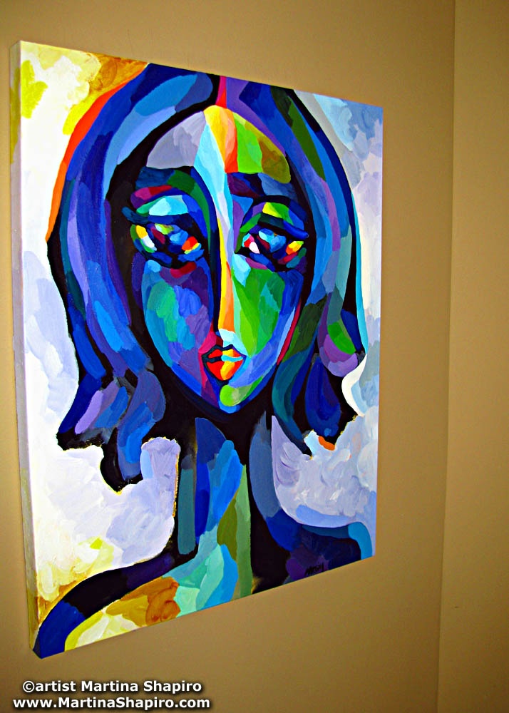 blue woman portrait on a wall - artist martina shapiro blue woman portrait on a wall - artist martina shapiro