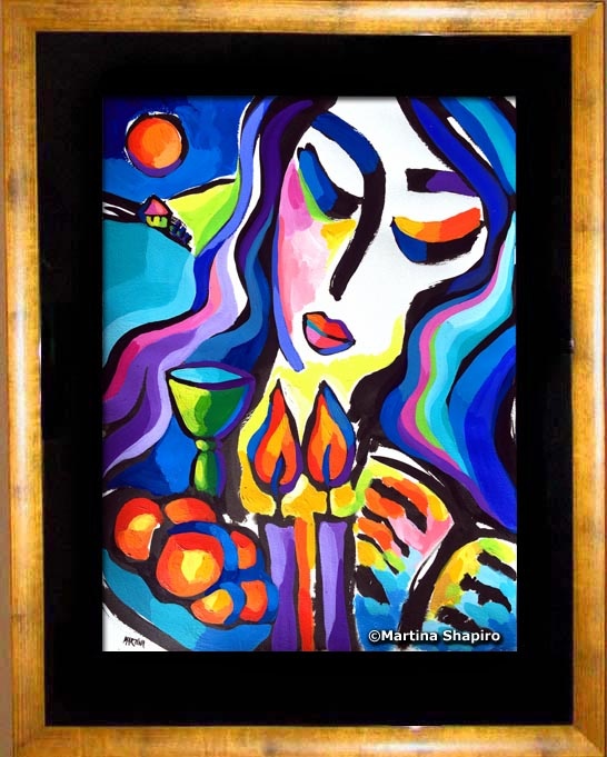 Tranquility of Shabbat painting by Martina Shapiro - example of framing Tranquility of Shabbat painting by Martina Shapiro - example of framing